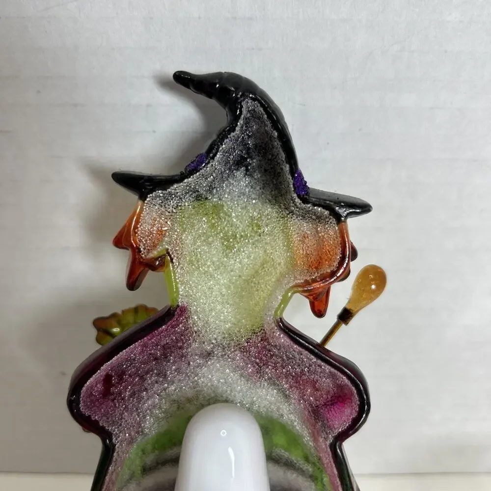 Colorful Translucent Witch Holding Spoon & Fish & Green Bubbling Brew Nightlight